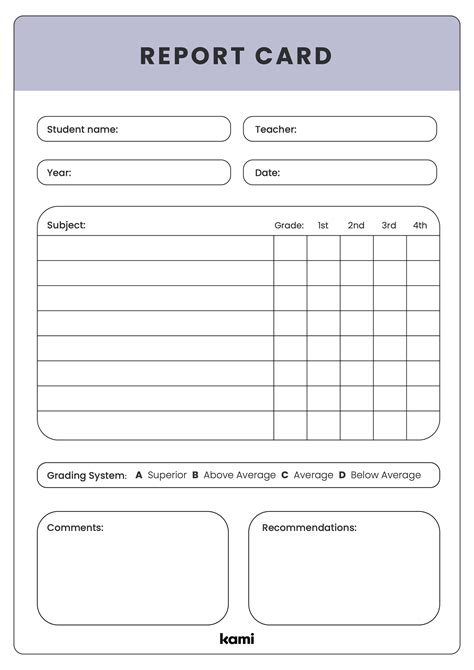 free report card templates